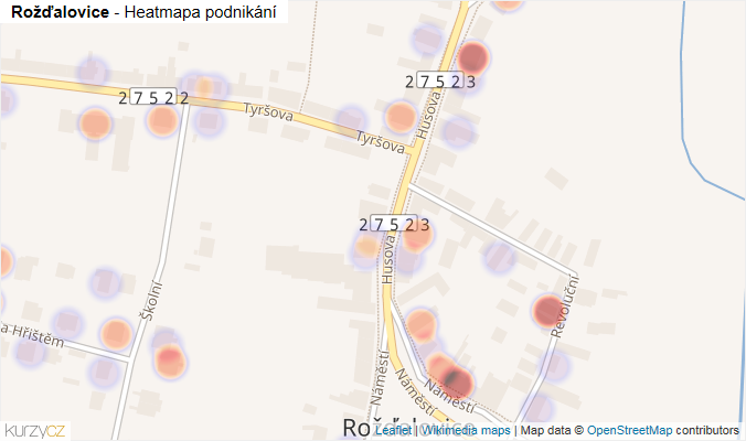 Mapa Rožďalovice - Firmy v části obce.