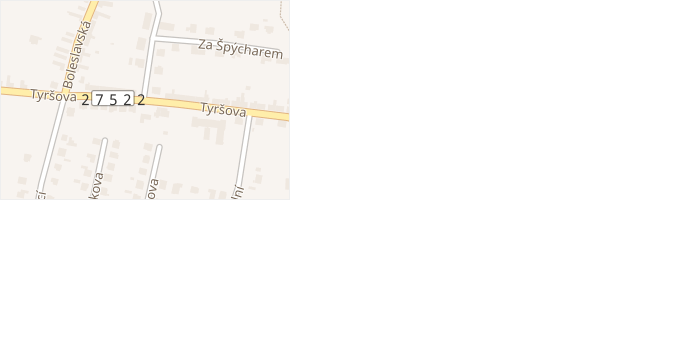 Tyršova v obci Rožďalovice - mapa ulice