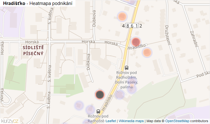 Mapa Hradišťko - Firmy v ulici.