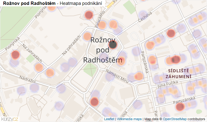 Mapa Rožnov pod Radhoštěm - Firmy v části obce.