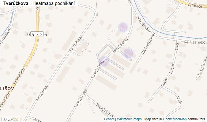 Mapa Tvarůžkova - Firmy v ulici.