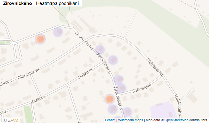 Mapa Žirovnického - Firmy v ulici.