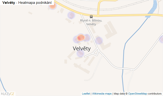 Mapa Velvěty - Firmy v části obce.