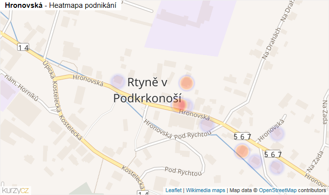 Mapa Hronovská - Firmy v ulici.