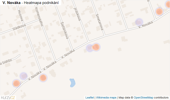 Mapa V. Nováka - Firmy v ulici.