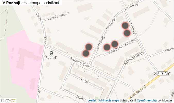 Mapa V Podhájí - Firmy v ulici.
