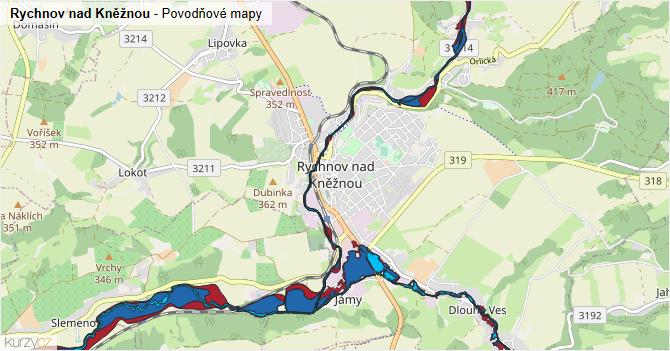 Rychnov nad Kněžnou - záplavové mapy stoleté vody