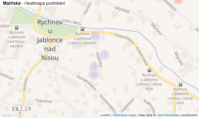 Mapa Malířská - Firmy v ulici.