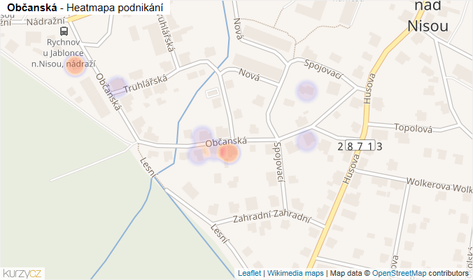 Mapa Občanská - Firmy v ulici.