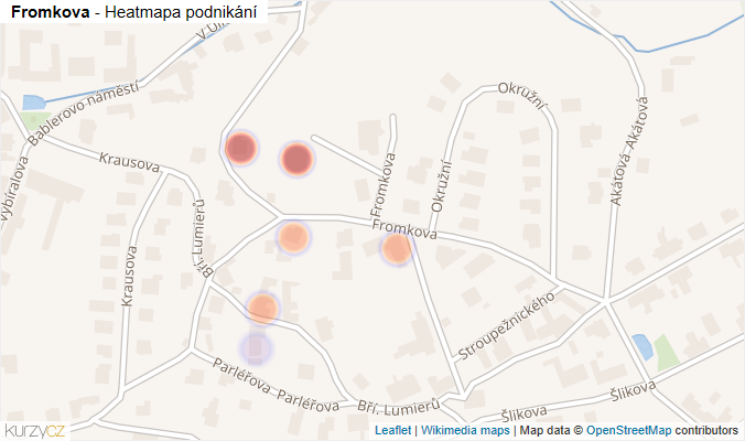 Mapa Fromkova - Firmy v ulici.