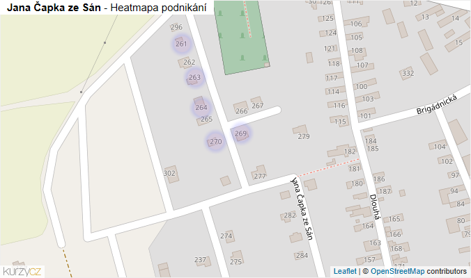 Mapa Jana Čapka ze Sán - Firmy v ulici.
