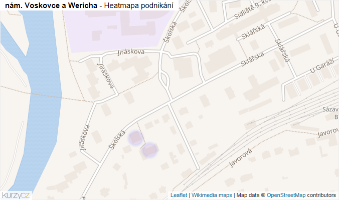 Mapa nám. Voskovce a Wericha - Firmy v ulici.