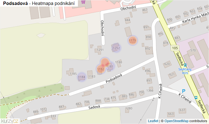 Mapa Podsadová - Firmy v ulici.