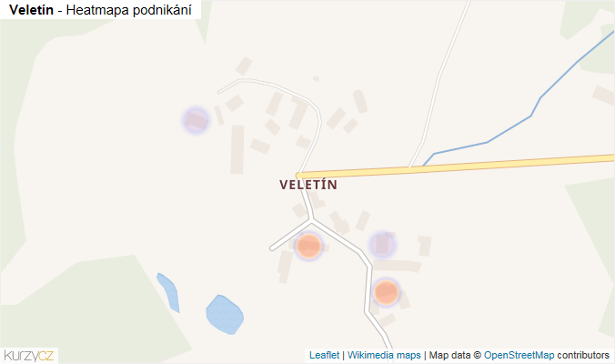 Mapa Veletín - Firmy v části obce.