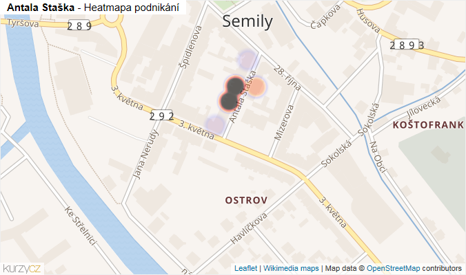 Mapa Antala Staška - Firmy v ulici.