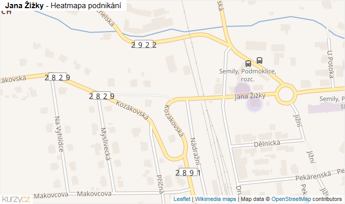Mapa Jana Žižky - Firmy v ulici.