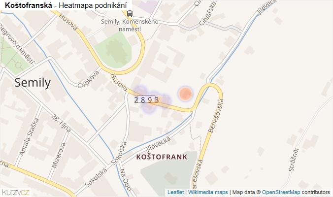 Mapa Koštofranská - Firmy v ulici.