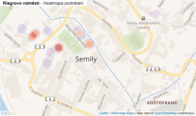 Mapa Riegrovo náměstí - Firmy v ulici.