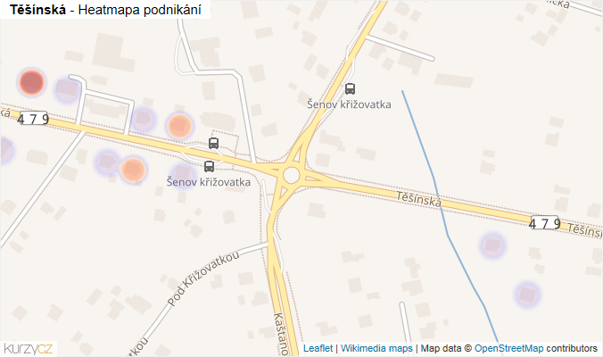 Mapa Těšínská - Firmy v ulici.