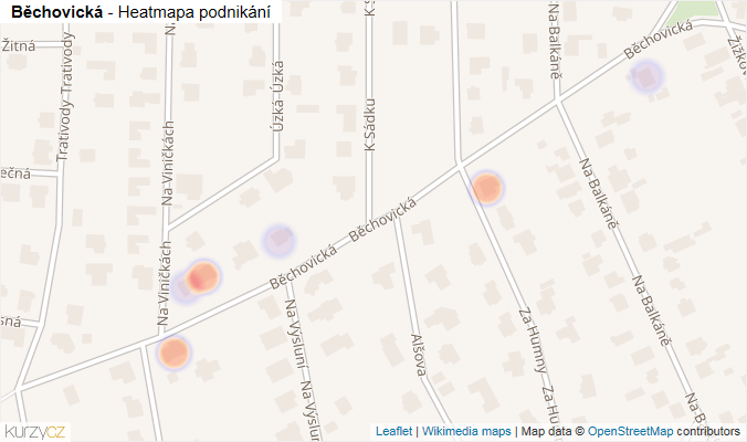 Mapa Běchovická - Firmy v ulici.