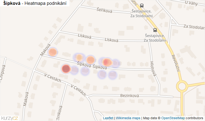 Mapa Šípková - Firmy v ulici.