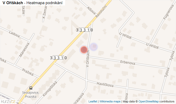 Mapa V Oříškách - Firmy v ulici.