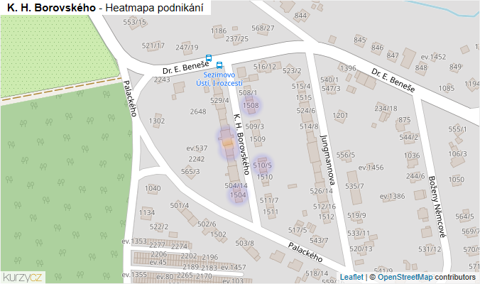 Mapa K. H. Borovského - Firmy v ulici.
