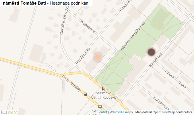 Mapa náměstí Tomáše Bati - Firmy v ulici.