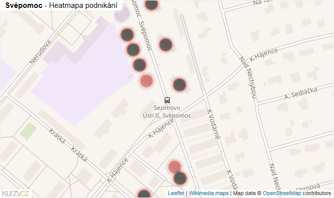 Mapa Svépomoc - Firmy v ulici.