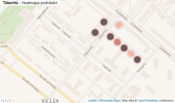 Mapa Táboritů - Firmy v ulici.