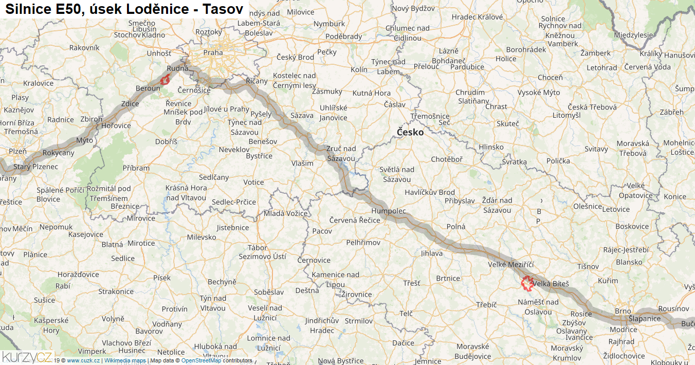 Úsek Loděnice-Tasov, Silnice E50 - Mapa | Kurzy.cz