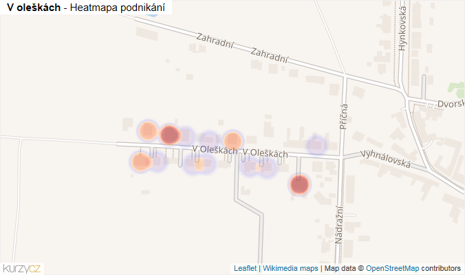 Mapa V Oleškách - Firmy v ulici.