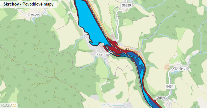 Skrchov - záplavové mapy stoleté vody