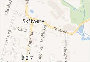 Malátova v obci Skřivany - mapa ulice