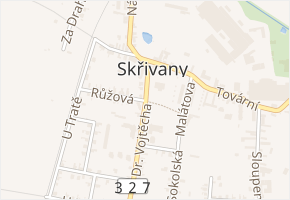 Růžová v obci Skřivany - mapa ulice