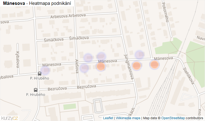 Mapa Mánesova - Firmy v ulici.