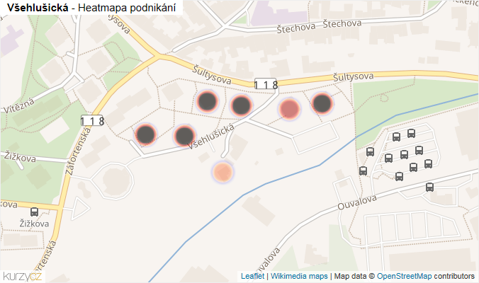 Mapa Všehlušická - Firmy v ulici.