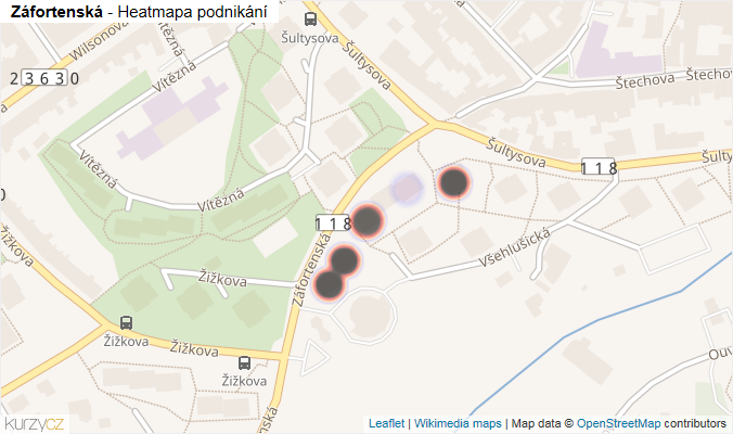 Mapa Záfortenská - Firmy v ulici.