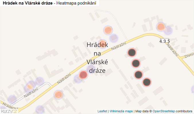 Mapa Hrádek na Vlárské dráze - Firmy v části obce.