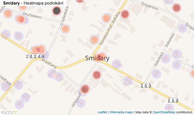 Mapa Smidary - Firmy v části obce.