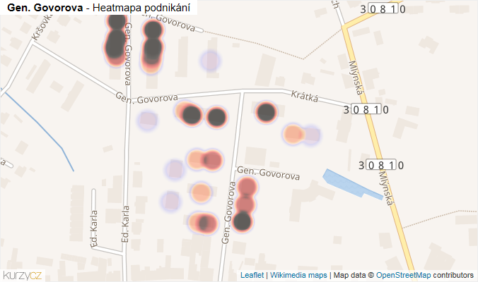 Mapa Gen. Govorova - Firmy v ulici.