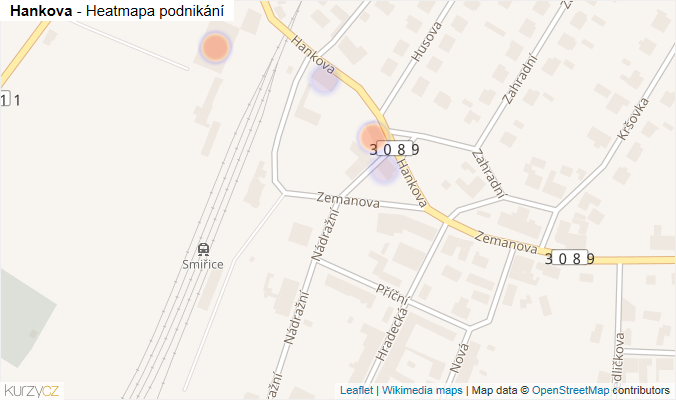 Mapa Hankova - Firmy v ulici.