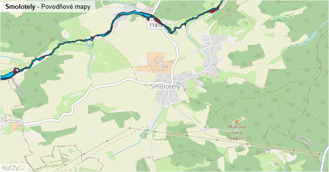 Smolotely - záplavové mapy stoleté vody