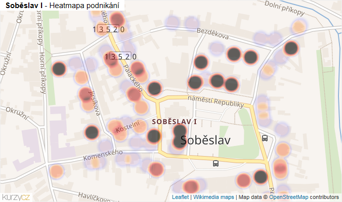 Mapa Soběslav I - Firmy v části obce.