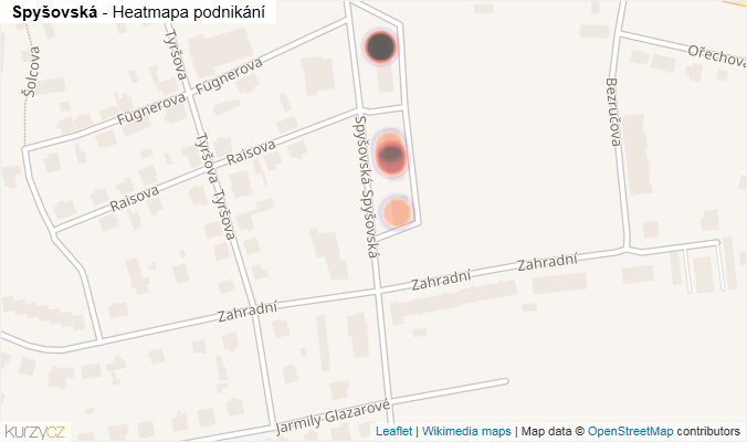 Mapa Spyšovská - Firmy v ulici.