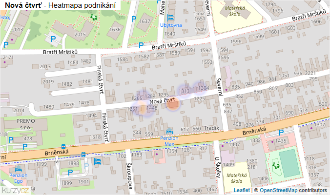 Mapa Nová čtvrť - Firmy v ulici.
