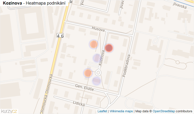 Mapa Kozinova - Firmy v ulici.
