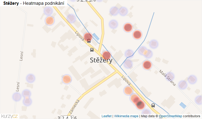 Mapa Stěžery - Firmy v části obce.