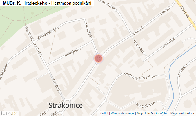 Mapa MUDr. K. Hradeckého - Firmy v ulici.