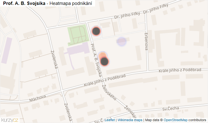 Mapa Prof. A. B. Svojsíka - Firmy v ulici.